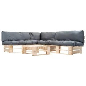 Garden pallet furniture with 4 pieces of gray cushions made of wood by , Garden sets - Ref: Foro24-277488, Price: 408,36 €, D...