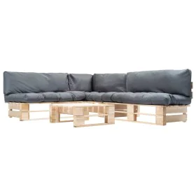 Gartenmöbel aus Paletten mit grauen Kissen, 4-teilig, Holz von , Gartensets - Ref: Foro24-277488, Preis: 425,86 €, Rabatt: %