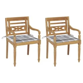 Batavia chairs 2 units solid teak with gray checkered cushions by , Garden chairs - Ref: Foro24-3062141, Price: 247,54 €, Dis...