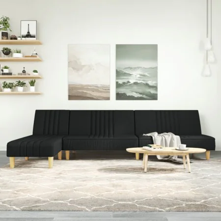 L-shaped black fabric sofa bed 255x140x70 cm by , Sofas - Ref: Foro24-3157237, Price: 393,43 €, Discount: %