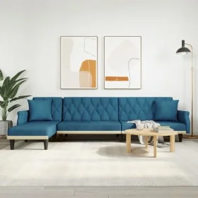 Sofá cama en forma de L terciopelo azul 271x140x70 cm de , Sofás - Ref: Foro24-3157275, Precio: 433,57 €, Descuento: %