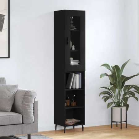 Aparador de madera contrachapada negro 34,5x34x180 cm de , Aparadores - Ref: Foro24-3199378, Precio: 100,59 €, Descuento: %