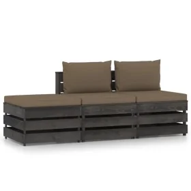 3-piece garden furniture set with gray impregnated wood cushions by , Garden sets - Ref: Foro24-3068188, Price: 245,80 €, Dis...