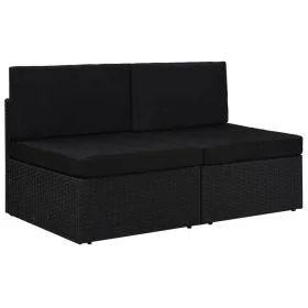 Zweisitziges schwarzes Kunststoff-Rattan-Sofa mit Sektionen. von , Modulare Sofas für den Außenbereich - Ref: Foro24-49503, P...