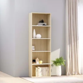 Regal 5-stufiges Regal aus weißem und Eichen-Sperrholz, 60x30x189 cm. von , Bücherregale und Regale - Ref: Foro24-800995, Pre...