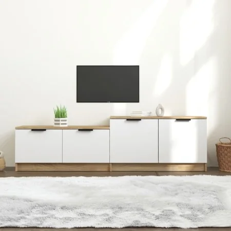 TV stand made of white and oak plywood 158.5x36x45 cm by , TV Furniture - Ref: Foro24-811489, Price: 83,78 €, Discount: %