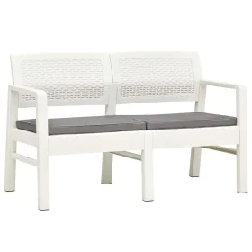 Zweierbank aus weißem Kunststoff mit Kissen, 120 cm. von , Gartenbänke - Ref: Foro24-48821, Preis: 193,54 €, Rabatt: %