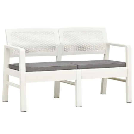 Banco de jardín de 2 plazas con cojines plástico blanco 120 cm de , Bancos de jardín - Ref: Foro24-48821, Precio: 193,54 €, D...