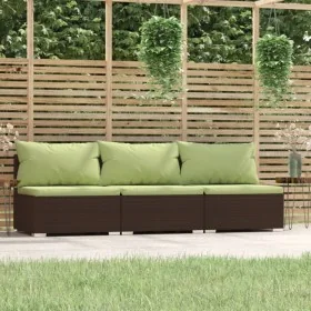 Sofá de jardín de 3 plazas con cojines ratán sintético marrón de , Conjuntos de jardín - Ref: Foro24-317561, Precio: 303,65 €...