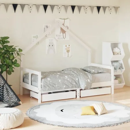 Children's bed frame with drawers made of white pine wood 80x160 cm by , Cribs and beds for children - Ref: Foro24-834544, Pr...
