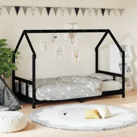 Bed frame for children made of black pine wood 90x200 cm by , Cribs and beds for children - Ref: Foro24-835720, Price: 155,86...