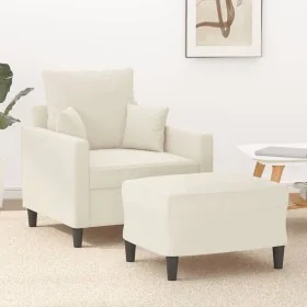 Cream velvet armchair with footstool, 60 cm by , Sofas - Ref: Foro24-3201105, Price: 204,71 €, Discount: %
