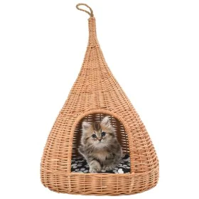 Cat house with cushion and teepee shape in natural willow 40x60cm by , Cat furniture - Ref: Foro24-170777, Price: 105,11 €, D...