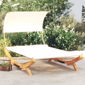 Liegestuhl mit Baldachin aus massivem gebogenem Holz in Creme 165x203x126 cm von , Betten im Freien - Ref: Foro24-313953, Pre...