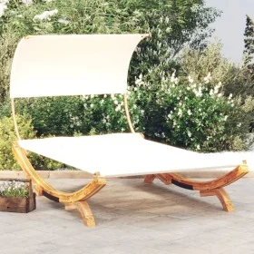 Solid curved wood sun lounger with canopy in cream color, measuring 165x203x126 cm. by , Outdoor beds - Ref: Foro24-313953, P...