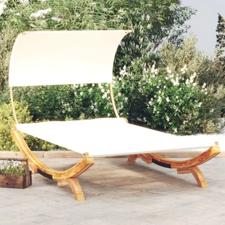 Liegestuhl mit Baldachin aus massivem gebogenem Holz in Creme 165x203x126 cm von , Betten im Freien - Ref: Foro24-313953, Pre...