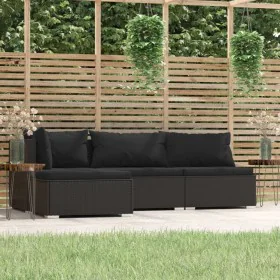 Gartenmöbel-Set mit 4-teiligen Kissen aus schwarzem Kunststoff-Rattan. von , Gartensets - Ref: Foro24-317523, Preis: 650,91 €...
