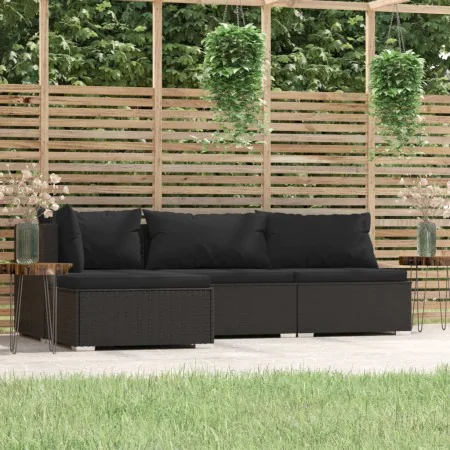 Garden set with 4-piece black synthetic rattan cushions by , Garden sets - Ref: Foro24-317523, Price: 650,91 €, Discount: %