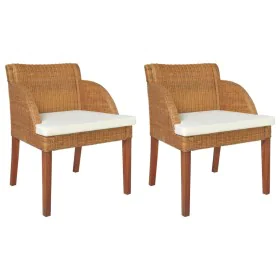 Sillas de comedor con cojines 2 uds ratán natural marrón claro de , Sillas de comedor - Ref: Foro24-325489, Precio: 242,65 €,...