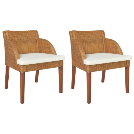Dining chairs with cushions 2 pcs light brown natural rattan by , dining chairs - Ref: Foro24-325489, Price: 242,68 €, Discou...