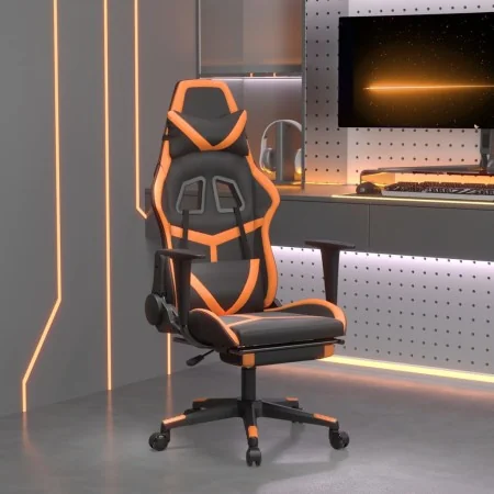 Gaming chair with massage and footrest in black and orange synthetic leather. by , Gaming chairs - Ref: Foro24-345440, Price:...