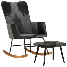 Rocking chair with genuine leather seat and black canvas. by , Rocking chairs - Ref: Foro24-339710, Price: 120,89 €, Discount: %