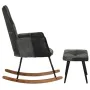 Rocking chair with genuine leather seat and black canvas. by , Rocking chairs - Ref: Foro24-339710, Price: 120,89 €, Discount: %