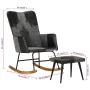 Rocking chair with genuine leather seat and black canvas. by , Rocking chairs - Ref: Foro24-339710, Price: 120,89 €, Discount: %