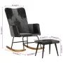 Schaukelstuhl mit echtem Lederhocker und schwarzer Leinwand von , Schaukelstühle - Ref: Foro24-339710, Preis: 120,89 €, Rabat...