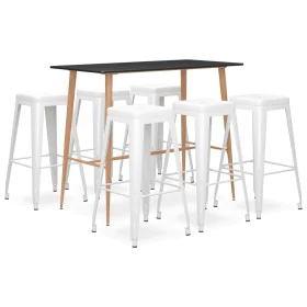 High table and 7-piece black and white bar stools by , Furniture sets for kitchens and dining rooms - Ref: Foro24-3057472, Pr...