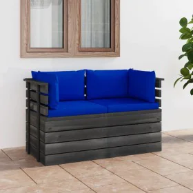 Garden pallet sofa, 2 seats, with solid pine wood cushions. by , Garden sets - Ref: Foro24-3061741, Price: 221,01 €, Discount: %