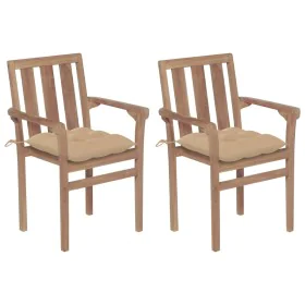 Garden chairs, 2 units, teak wood with beige cushions. by , Garden chairs - Ref: Foro24-3062226, Price: 255,25 €, Discount: %