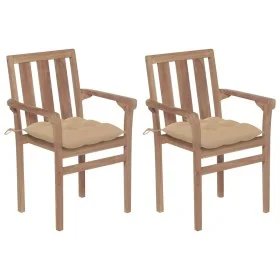 Gartenstühle, 2 Stück, Teakholz mit beigen Kissen. von , Gartenstühle - Ref: Foro24-3062226, Preis: 255,25 €, Rabatt: %