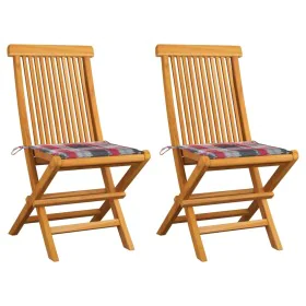 Gartenstühle 2 Stück Teakholz mit roten Karo-Kissen von , Gartenstühle - Ref: Foro24-3062473, Preis: 136,38 €, Rabatt: %
