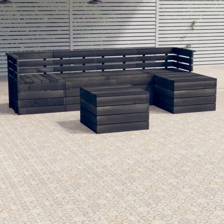 Muebles palets de jardín 6 pzas madera maciza pino gris oscuro de , Conjuntos de jardín - Ref: Foro24-3063746, Precio: 365,46...