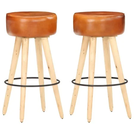 Kitchen stools 2 units rough mango wood real brown leather by , Kitchen stools - Ref: Foro24-288086, Price: 136,62 €, Discoun...
