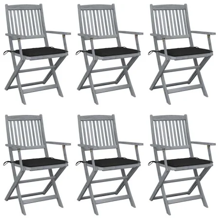 Faltbare Gartenstühle, 6 Stück, mit massiven Akazienholz-Kissen. von , Gartenstühle - Ref: Foro24-3065414, Preis: 305,32 €, R...