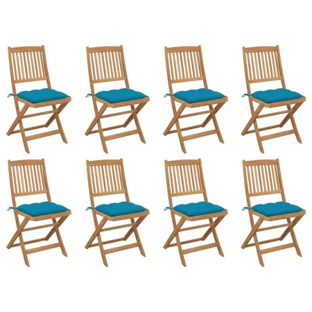 Folding garden chairs 8 units and solid acacia wood cushions by , Garden chairs - Ref: Foro24-3075132, Price: 408,42 €, Disco...