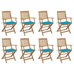 Folding garden chairs 8 units and solid acacia wood cushions by , Garden chairs - Ref: Foro24-3075089, Price: 383,03 €, Disco...
