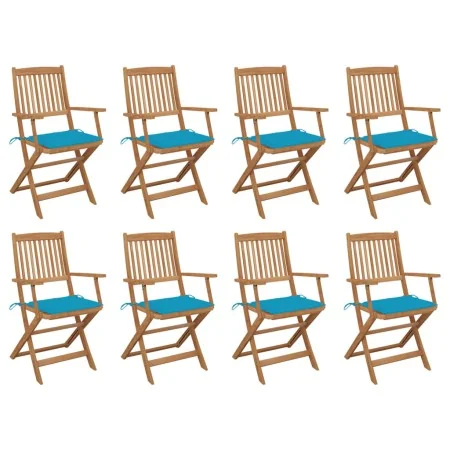 Folding garden chairs 8 units and solid acacia wood cushions by , Garden chairs - Ref: Foro24-3075089, Price: 383,03 €, Disco...