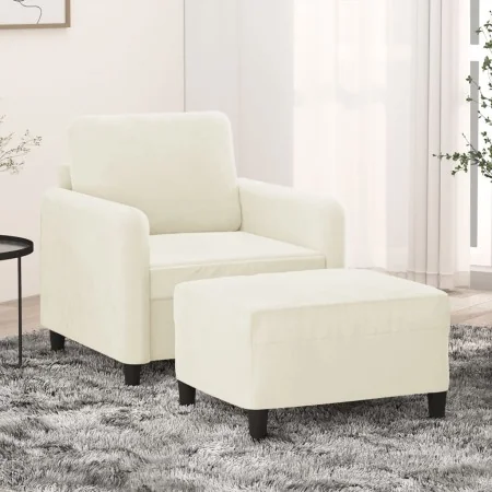 Sessel mit Hocker aus cremefarbenem Samt, 60 cm. von , Sofas - Ref: Foro24-3201172, Preis: 209,74 €, Rabatt: %