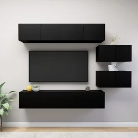 6-piece black engineered wood living room TV furniture set by , TV Furniture - Ref: Foro24-3078831, Price: 257,45 €, Discount: %