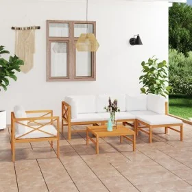 Set de muebles de jardín 6 pzas madera de teca y cojines crema de , Conjuntos de jardín - Ref: Foro24-3087200, Precio: 740,16...