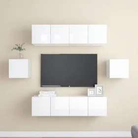 6-piece living room furniture set, engineered wood, high gloss white by , TV Furniture - Ref: Foro24-3079312, Price: 203,03 €...