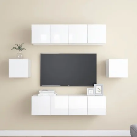 Wohnzimmermöbel-Set, 6-teilig, aus glänzend weißem Ingenieurholz. von , TV-Möbel - Ref: Foro24-3079312, Preis: 203,03 €, Raba...