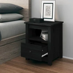Mesita de noche madera maciza de pino negra 40x35x49 cm de , Mesitas de noche - Ref: Foro24-813717, Precio: 49,85 €, Descuent...
