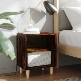 Bedside table with solid smoked oak wood legs, 40x30x50 cm by , Nightstands - Ref: Foro24-813098, Price: 30,30 €, Discount: %