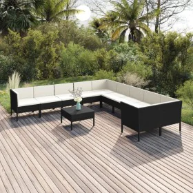 11-teiliges Gartenmöbel-Set mit schwarzen Polstern aus synthetischem Rattan. von , Gartensets - Ref: Foro24-3094496, Preis: 9...