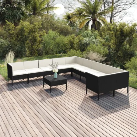 11-teiliges Gartenmöbel-Set mit schwarzen Polstern aus synthetischem Rattan. von , Gartensets - Ref: Foro24-3094496, Preis: 9...