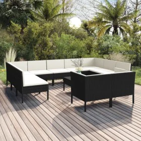 12-teiliges Gartenmöbel-Set mit schwarzen Polstern aus synthetischem Rattan. von , Gartensets - Ref: Foro24-3094620, Preis: 9...